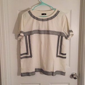 White Top with Navy Embroidery